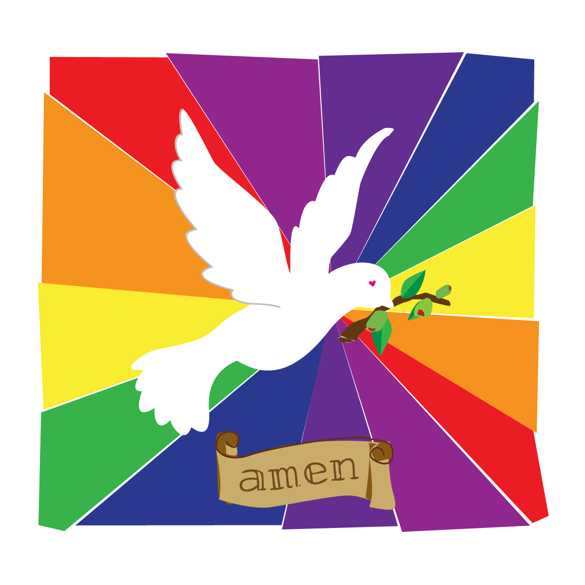 Dove holding olive leaf with Amen banner